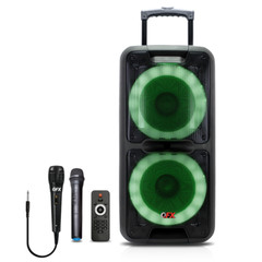 QFX PBX-1220 Dual 12″ Rechargeable Speaker+TWS+AUX/USB/TF/FM+Wired/Wireless Mic