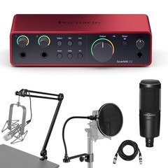 Focusrite Scarlett 2i2 4th Gen USB Interface w/SW, w/AT2020 Mic Broadcast Arm