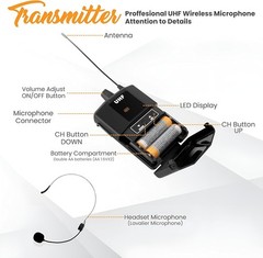 Pyle UHF Professional Wireless Microphone System Kit Black Karaoke & Conference
