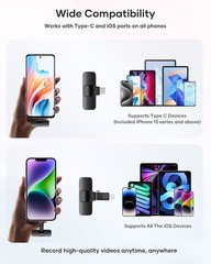 K8 Wireless Lavalier Clip Mic for iPhone iPad Samsung, Recording Vlog Microphone