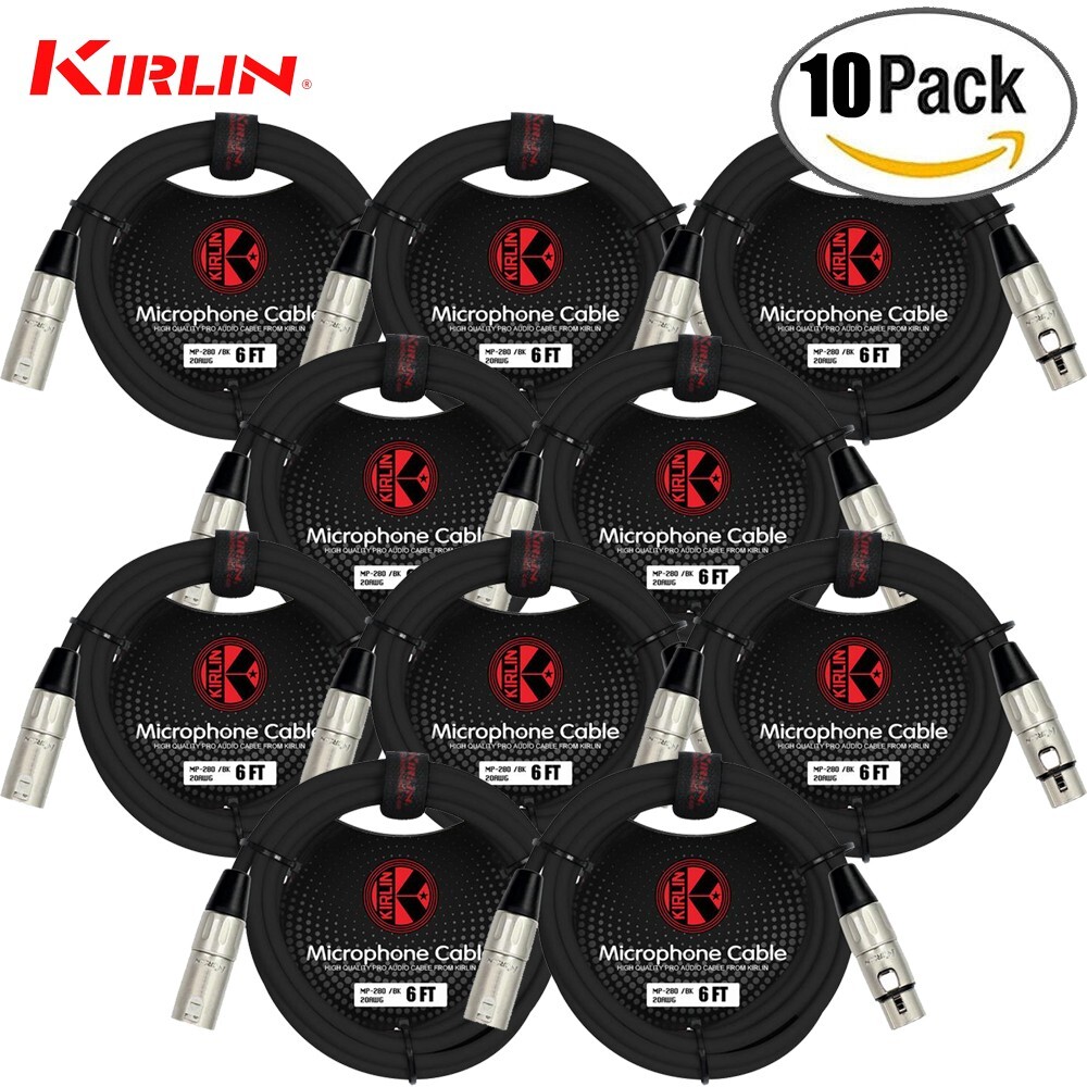10-PACK Kirlin 6FT 3-Pin XLR Male to Female 20AWG Microphone Cable MP-280-06/BK