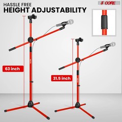 5 Core Microphone Stand Floor Height Adjustable w Extending Telescoping Boom Arm