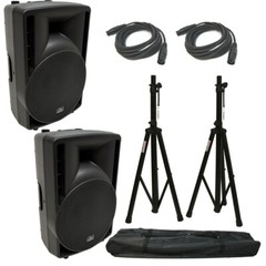 (2) Harmony Audio HA-C12A Pro DJ 12″ Powered 800W PA Speaker XLR Cable (2) Stand