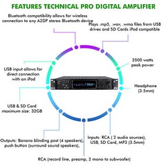 3500 Watts Digital Hybrid Amplifier, Preamp, Tuner with USB SD Card Inputs