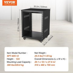 12U Server Rack Studio Stand with Casters Vents Mounting Panels