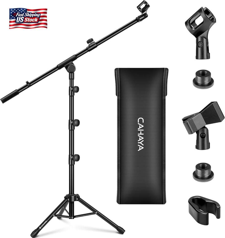 CAHAYA Mic Stand Floor Adjustable – Tripod Boom Arm Microphone Stand with Carryi