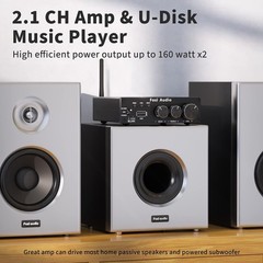 Fosi Audio BL20C Bluetooth 5.0 Stereo Audio Receiver Amplifier 320 Watts 2.1 CH