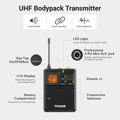 UHF Wireless System for Conferences – 200ft Range, Rechargeable Receiver