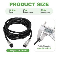 9.9ft GX16 9 Pin Cable Male to Female Head Aviation Cordset 22AWG, Black