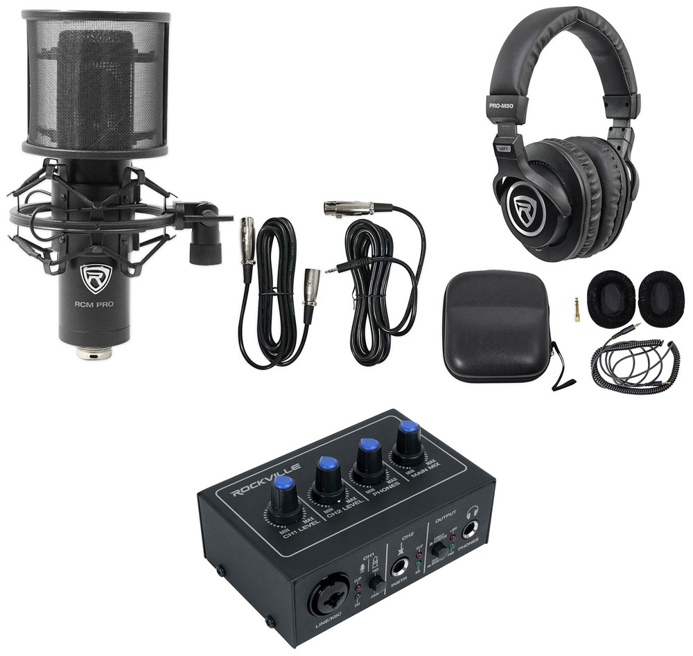 Rockville ROCK-U MINI 2×2 USB Computer Recording Interface+Studio Mic+Headphones