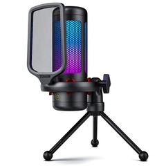Gaming Microphone Set, USB Condenser Mic for PC with Stand, Controllable RGB,…