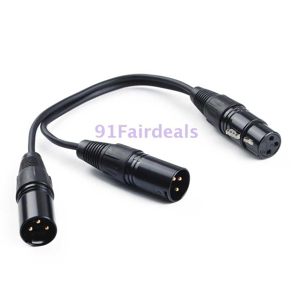 3-Pin XLR Female Jack to Dual 2 Male Plug Y Splitter Mic DJ Cable Adaptor 16 AWG