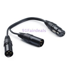 3-Pin XLR Female Jack to Dual 2 Male Plug Y Splitter Mic DJ Cable Adaptor 16 AWG