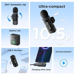 BOYA BY-V30 Wireless Lavalier Microphone,USB Type-C Mini Laple Mics for iPhon…