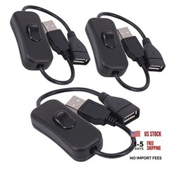 USB Cable with Switch, Yeebline 3-Pack USB Male to Female 3 Pack Black