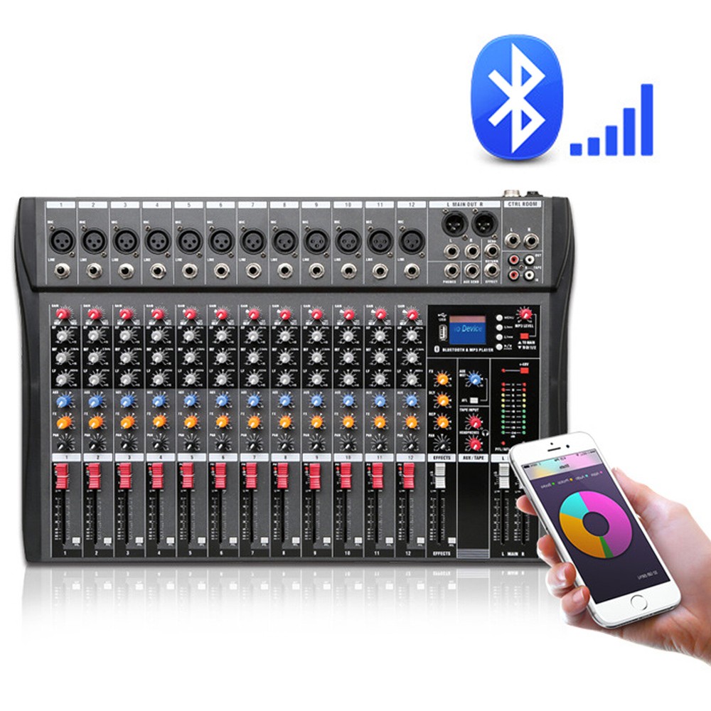 12 Channel Audio Mixer Bluetooth Studio Audio Mixer DJ Sound Mixing Console +USB