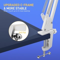 Boom Arm Microphone Stand, BA20 White, Adjustable, 1KG Load, Desk Clamp, Adapter