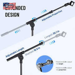 CAHAYA Mic Stand Floor Adjustable – Tripod Boom Arm Microphone Stand with Carryi