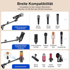 Microphone Stand, Tripod Boom Arm Floor Mic Stand Height Adjustable Heavy Duty w