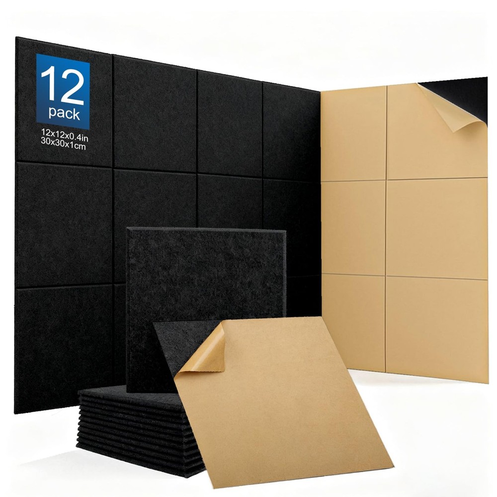 12 Pack Acoustic Panels 12×12 Self Adhesive High Density Soundproof Foam (