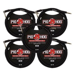 5-Pack Pig Hog 6ft 1/4″ – 1/4″ Right Angle 8mm Instrument Cable
