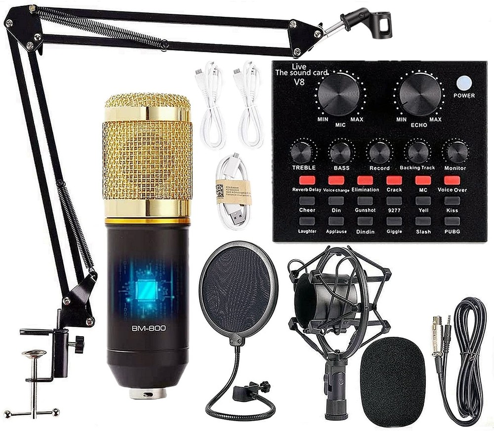 Complete Podcast Equipment Bundle – Mic Kit, Sound Card, Arm & Pop Filter Live