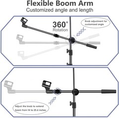 Mic Stand, Microphone Stand Floor Boom Mic Stand with Tablet Phone Holder Height