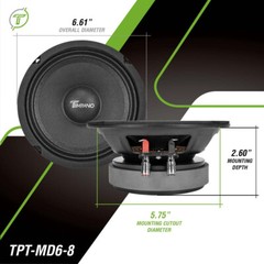 (2) 6.5″ MIDRANGE TIMPANO 600WATTS TPT-MD6-8 CAR PRO AUDIO 8 OHM SPEAKERS – PAIR