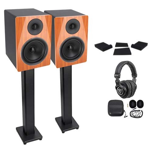 Pair Rockville APM6C 6.5″ 350W Powered Studio Monitors+Stands+Pads+Headphones