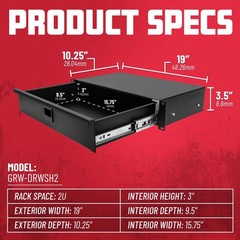 Gator Rackworks Shallow 2U Rack Mount Drawer Space – Shallow, Black