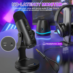 USB Podcast Microphone Noise Cancelling Mic Gain Mute Monitor for PC Mac