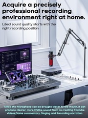 Overhead Boom Arm Microphone Stand Desk Mount 360° Rotatable 25.5 Inch Reach Whi