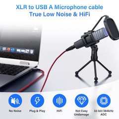 XLR to USB Microphone Cable 3-Pin XLR Female to USB-A Adapter 2M/6.5Ft Braided