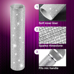 Rhinestone Microphone Sleeve – Sparkly Bling Crystal Mic Handle Cover, Fits Most
