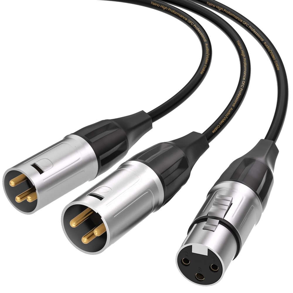 Tisino Balanced XLR Splitter Cable, 1 Female to 2 Male Patch 5 feet, Black