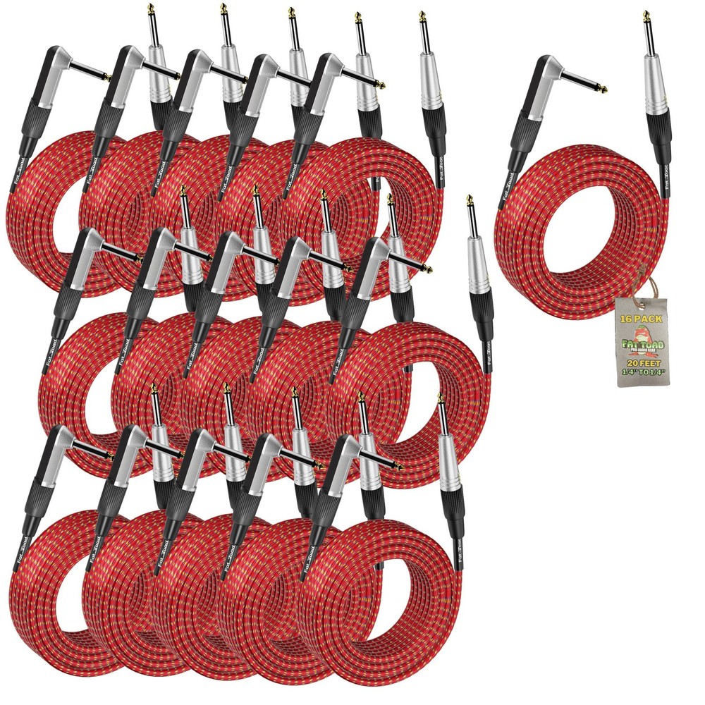 (16 Pack) Electric Guitar Cables | FAT TOAD Woven TS 1/4 Plug Connecter Shielded