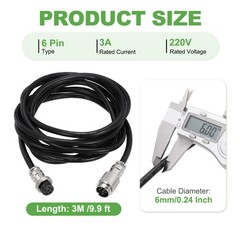 9.9ft GX16 6 Pin Cable Male to Female Head Aviation Cordset 22AWG, Black