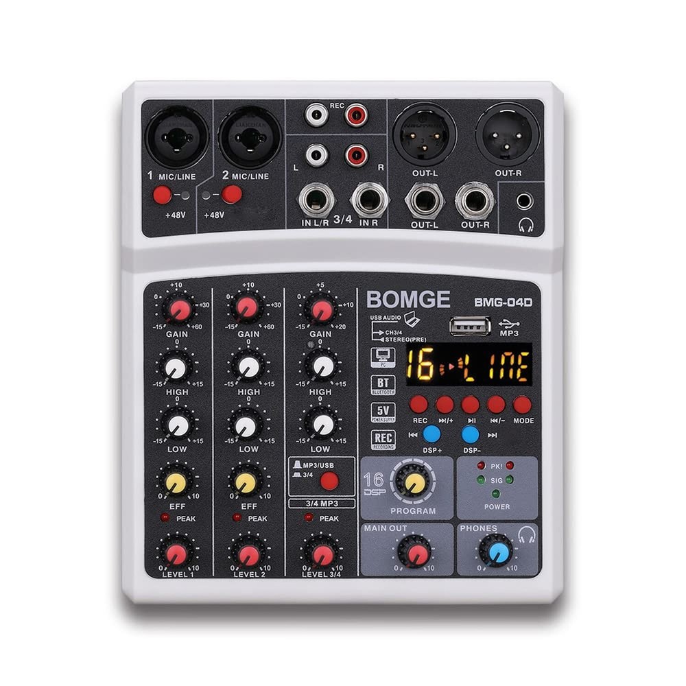 BOMGE 4 Channel dj Bluetooth Audio Mini Mixer with Effects, USB Interface, St…