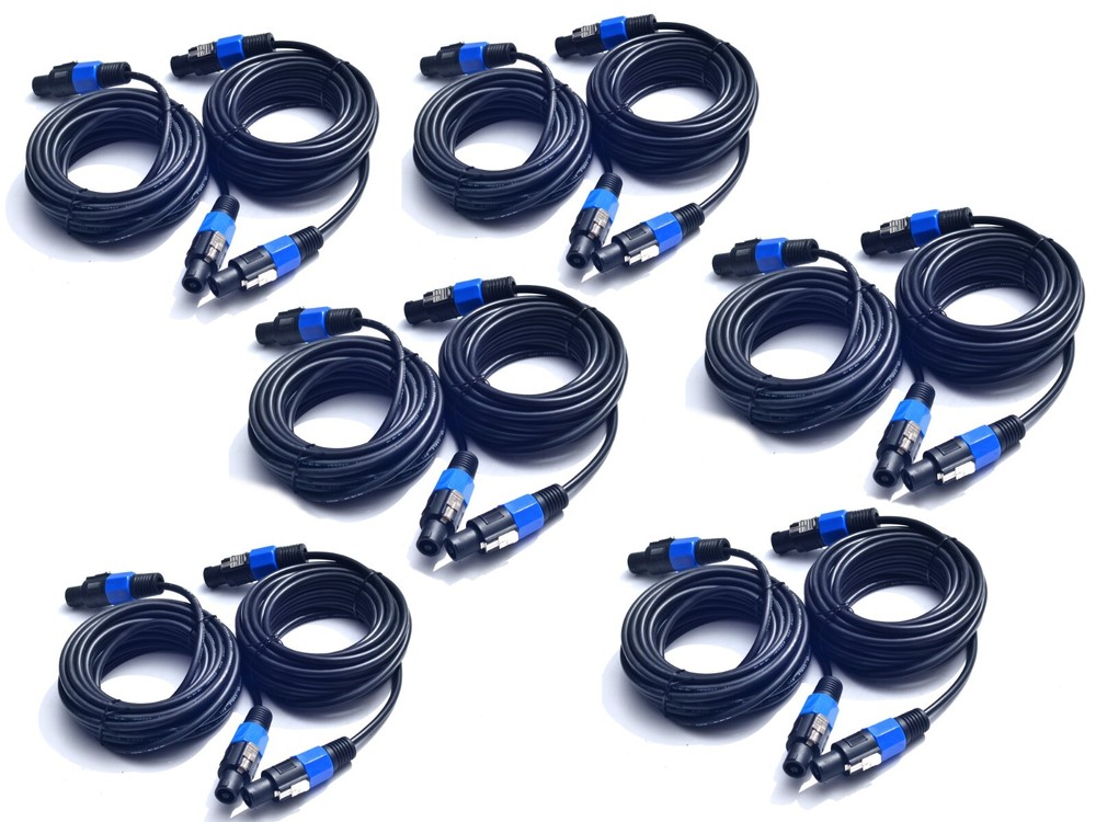 12Pack 25 ft Male Speakon to Speakon Speaker Cables, Audio Cord DJ Wire
