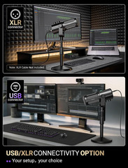 Amplitank TANK6S Vocal-Dynamic-Microphone, Xlr-Usb-Podcast-Microphone with Deskt