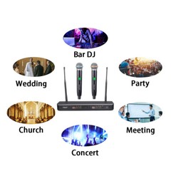 Pro Audio UHF Wireless Microphone System 2 Channel Handheld Church Dynamic Mics