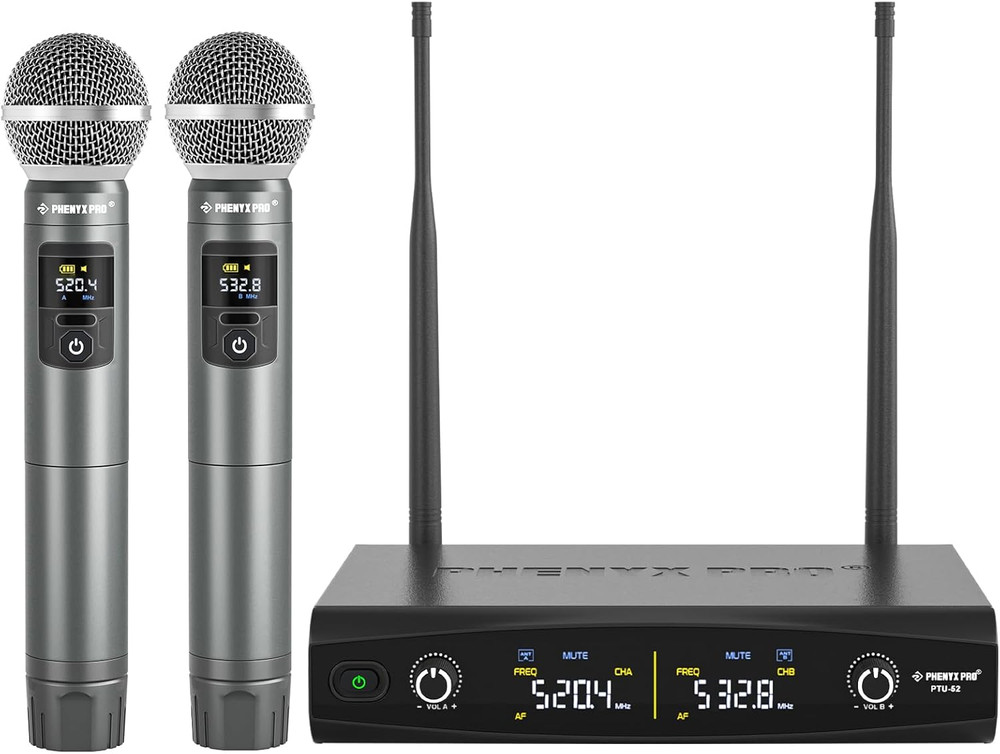 Phenyx Pro Wireless Microphone System Dual UHF Metal Mics 200ft