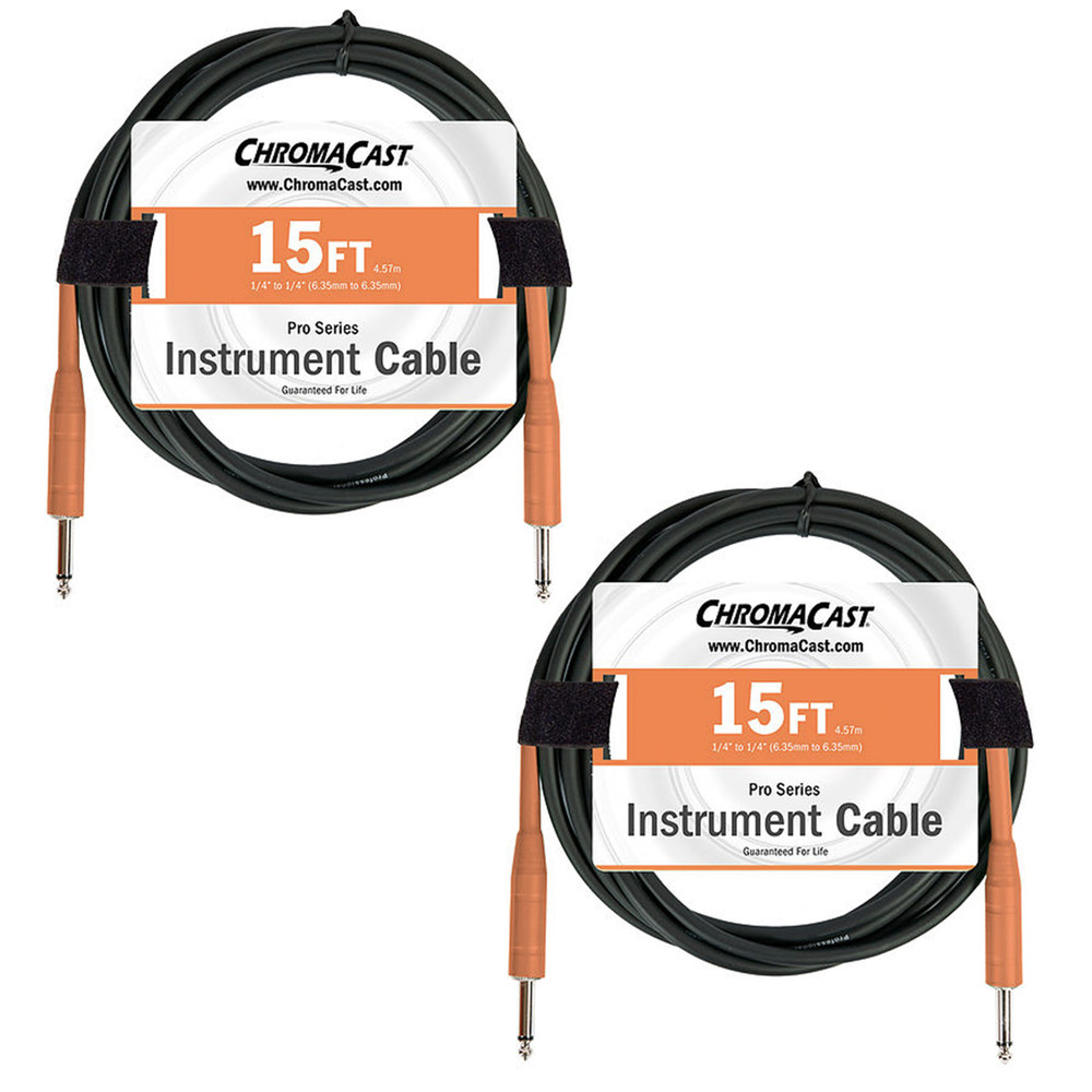 ChromaCast Pro Series Sunset Orange 15-Feet Pro Series Instrument Cable | 2 PACK