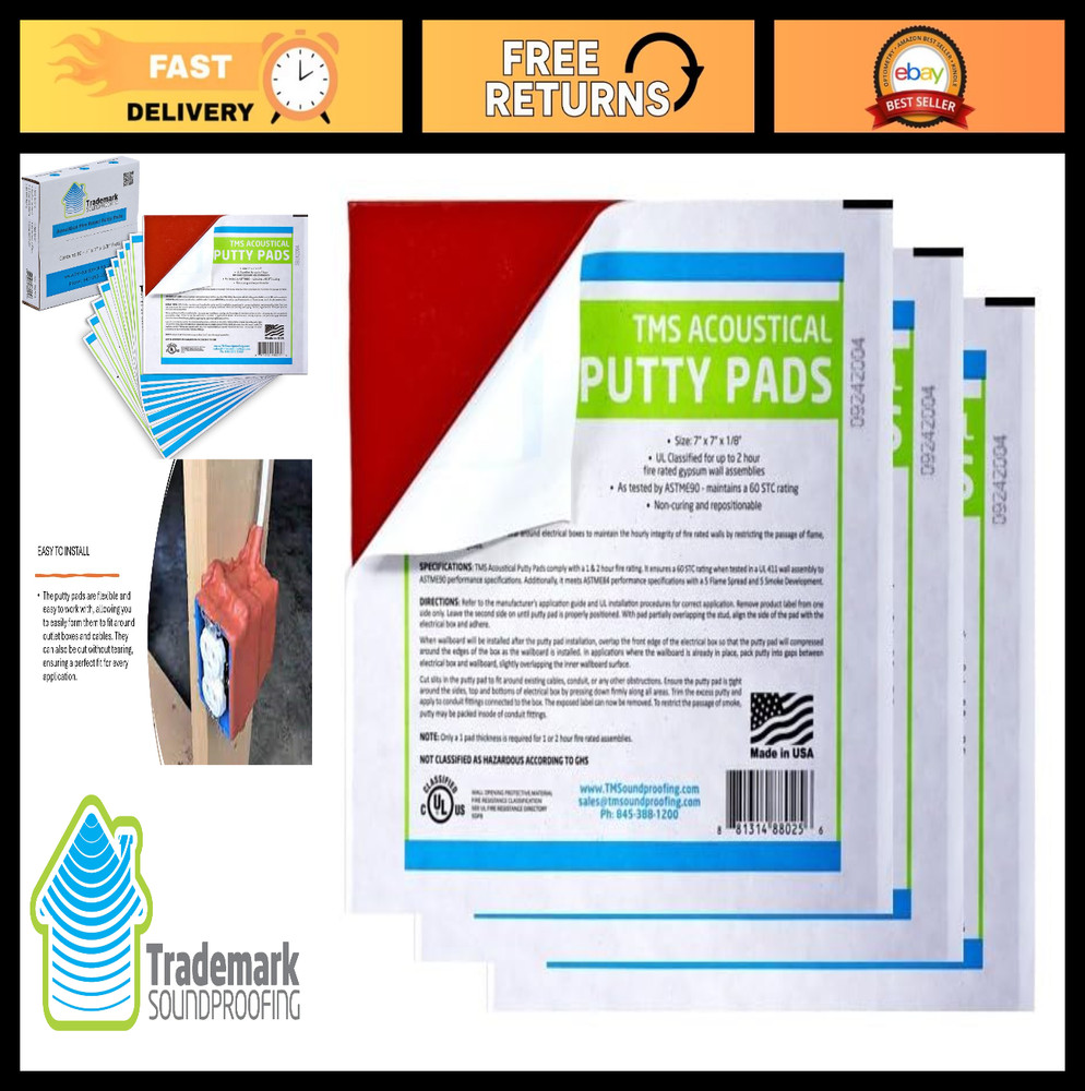 Moldable Soundproofing Putty Pads – Fire Stop for Electrical Boxes – 3 Pack, 7×7