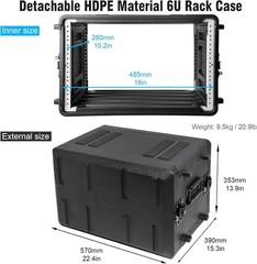 6U Rack Case 19″ Rackmount Flight Cases Portable Carry w/Microphone Compartments