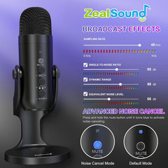 USB Podcast Microphone Noise Cancelling Mic Gain Mute Monitor for PC Mac