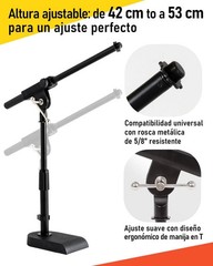 Adjustable Microphone Stand with 15.75″ Boom Arm for Drums and Tables