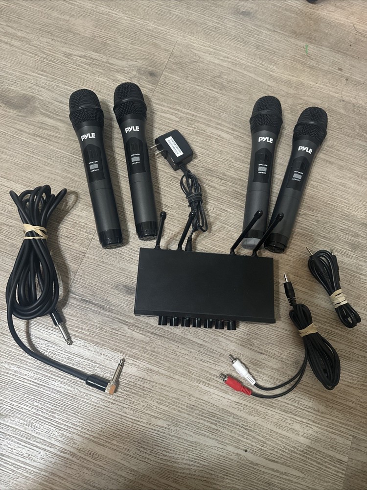 4 Pyle PDWM4120 Wireless Battery Operated Four Bluetooth Cordless Microphone Set
