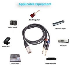TRS 1/4 In to XLR Cable XLR 3Pin Male to Dual- Quarter Inch Male XLR to 6.35mm