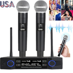 Pro 2 Channel UHF Wireless Dual Microphone Cordless Handheld Mic System For Home